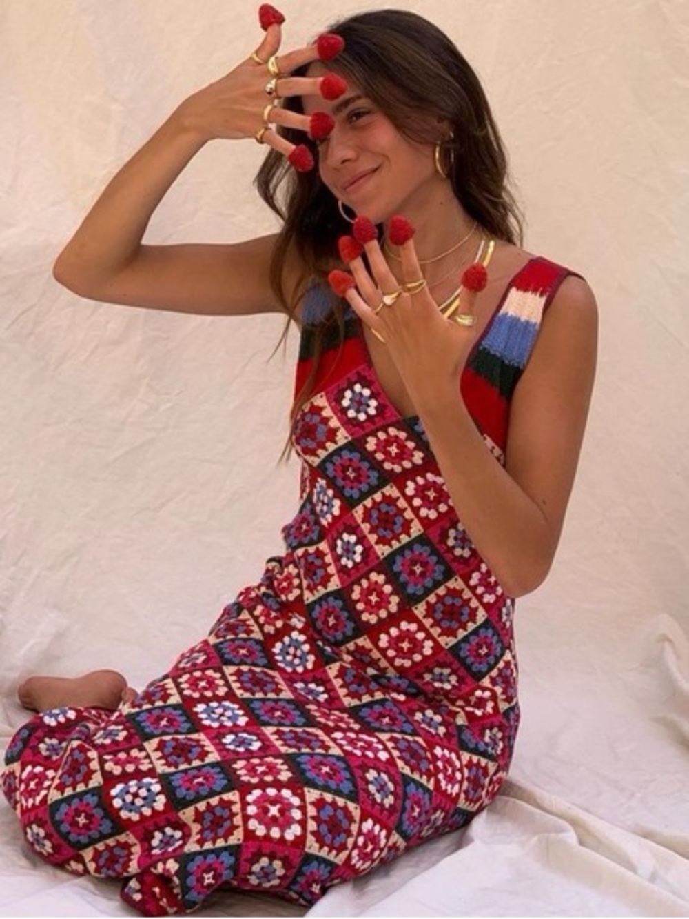 ZARA Colorful Crochet Granny Square Midi Dress